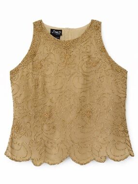 Vintage Retro Gold Beaded Embroidered Sleeveless Top